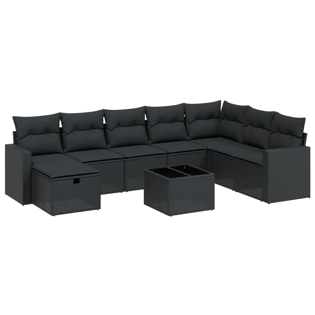 Set Divani da Giardino 9 pz con Cuscini Nero in Polyrattan | homemem39