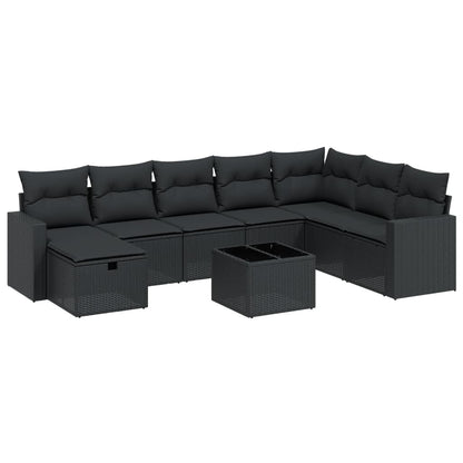 Set Divani da Giardino 9 pz con Cuscini Nero in Polyrattan | homemem39