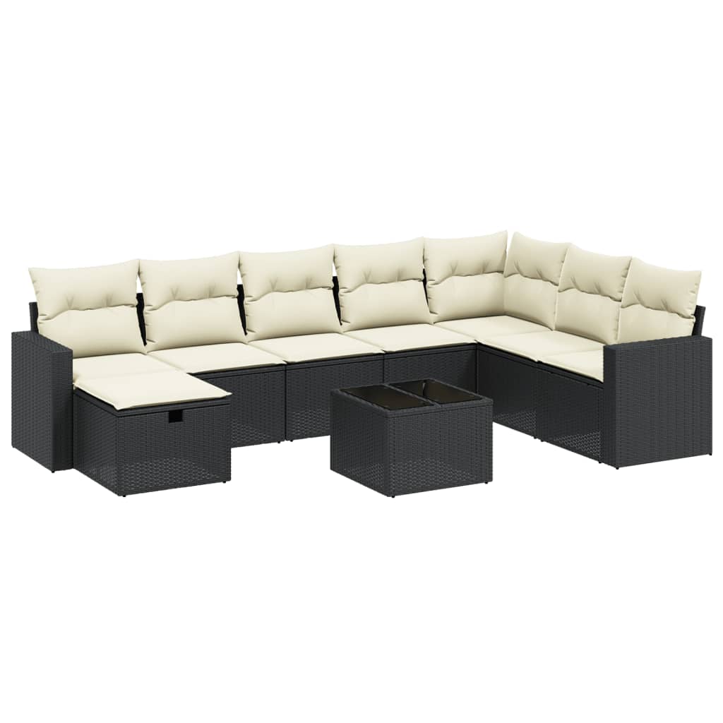 Set Divani da Giardino 9 pz con Cuscini Nero in Polyrattan - homemem39