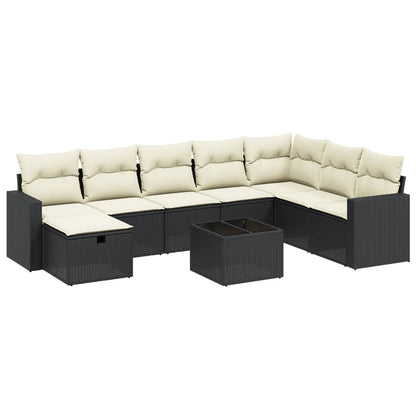 Set Divani da Giardino 9 pz con Cuscini Nero in Polyrattan - homemem39