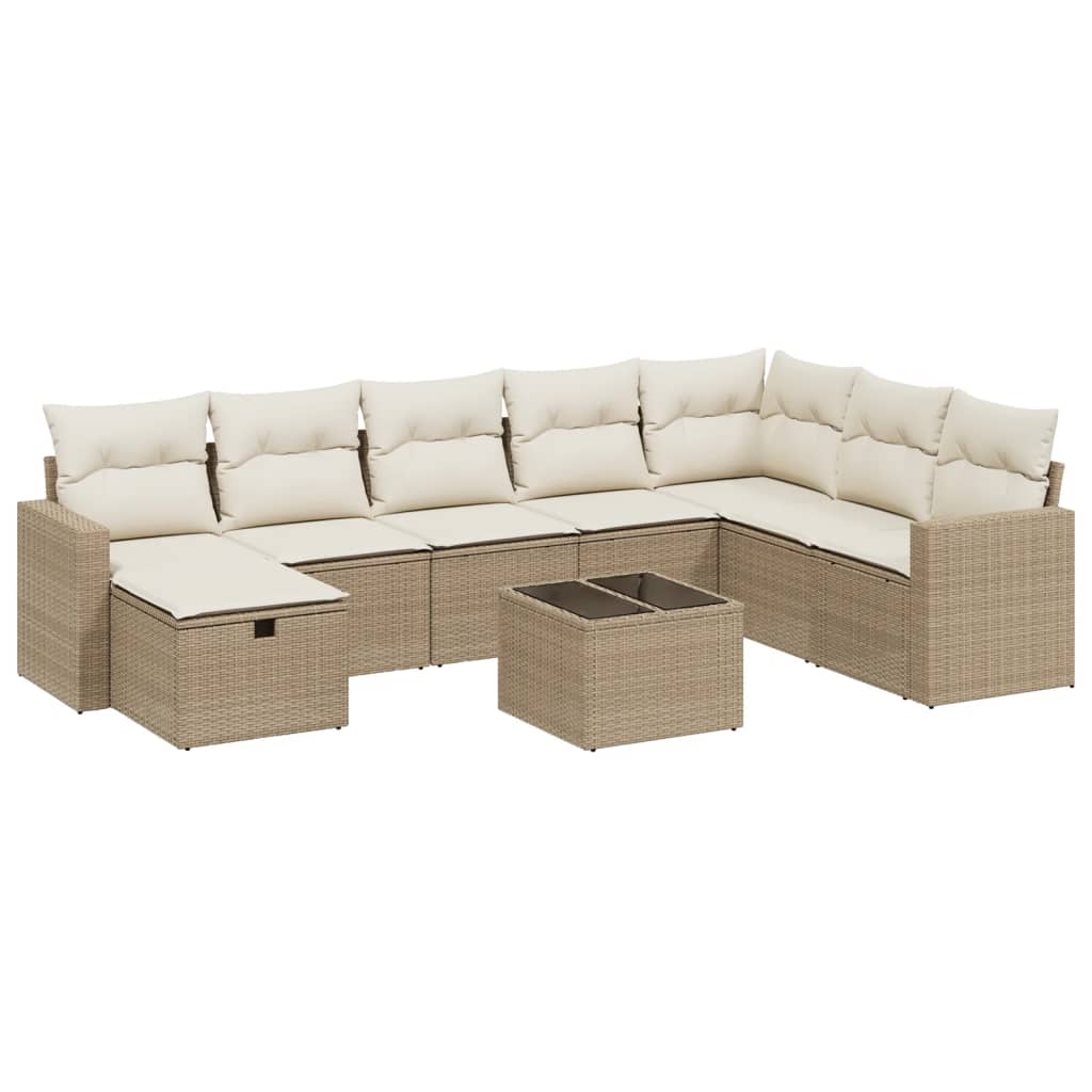 Set Divano da Giardino 9 pz con Cuscini Beige in Polyrattan | homemem39