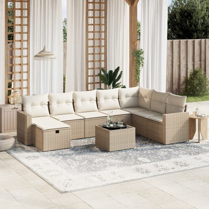 Set Divano da Giardino 9 pz con Cuscini Beige in Polyrattan | homemem39