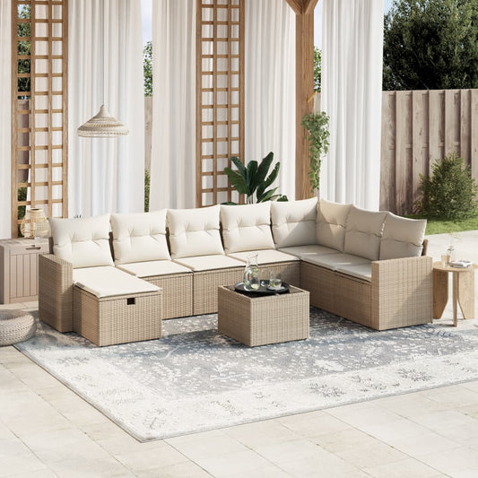 Set Divano da Giardino 9 pz con Cuscini Beige in Polyrattan | homemem39