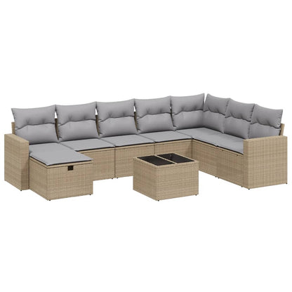 Set Divano da Giardino 9 pz con Cuscini Beige Misto Polyrattan - homemem39