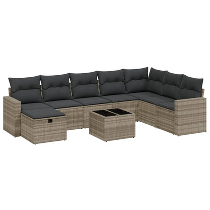 Set Divano da Giardino 9pz con Cuscini Grigio Chiaro Polyrattan