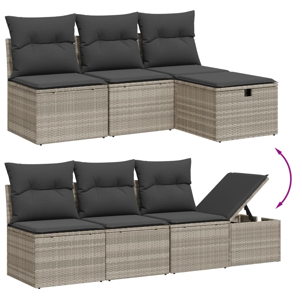 Set Divano da Giardino 9pz con Cuscini Grigio Chiaro Polyrattan