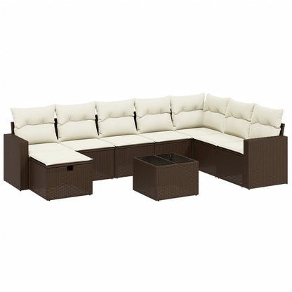 Set Divani da Giardino 9pz con Cuscini Marrone in Polyrattan - homemem39