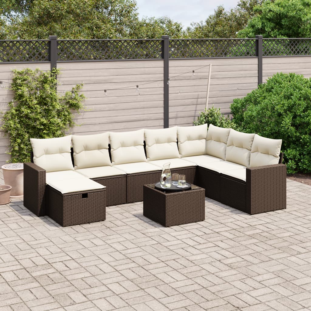 Set Divani da Giardino 9pz con Cuscini Marrone in Polyrattan - homemem39