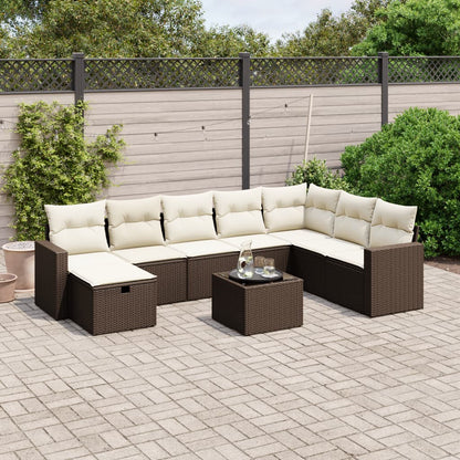 Set Divani da Giardino 9pz con Cuscini Marrone in Polyrattan - homemem39