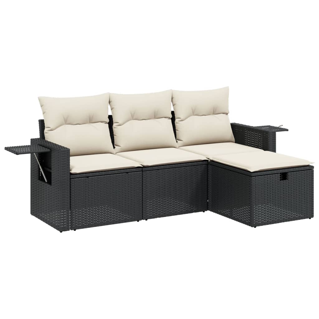 Set Divani da Giardino 4 pz con Cuscini Nero in Polyrattan - homemem39