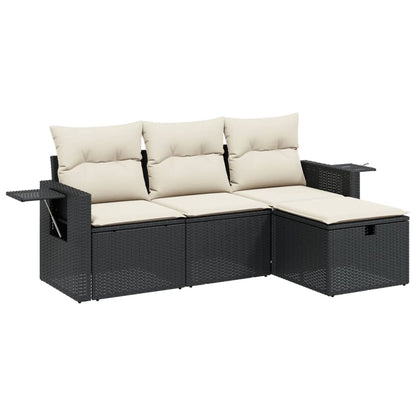 Set Divani da Giardino 4 pz con Cuscini Nero in Polyrattan - homemem39