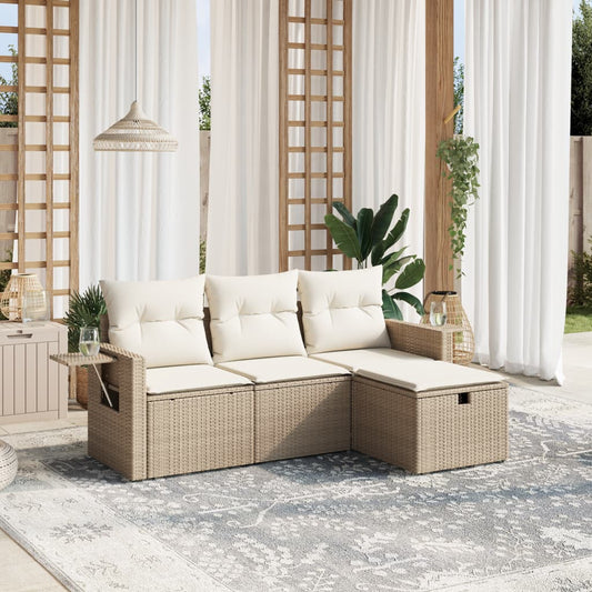 Set Divano da Giardino 4 pz con Cuscini Beige in Polyrattan - homemem39