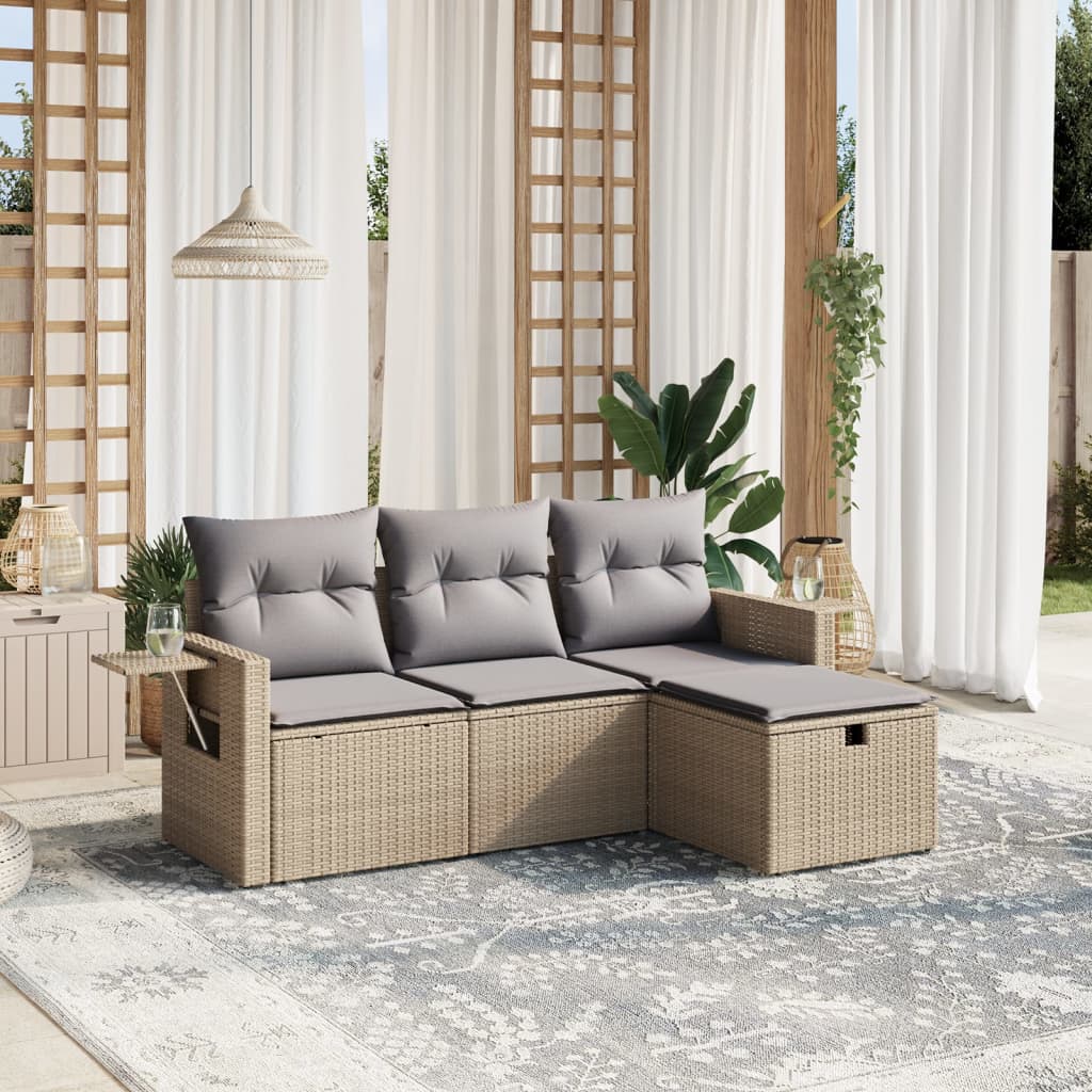Set Divano da Giardino 4 pz con Cuscini Beige Misto Polyrattan - homemem39