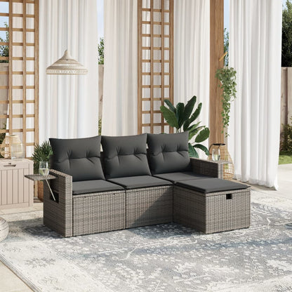Set Divani da Giardino 4 pz con Cuscini in Polyrattan Grigio | homemem39