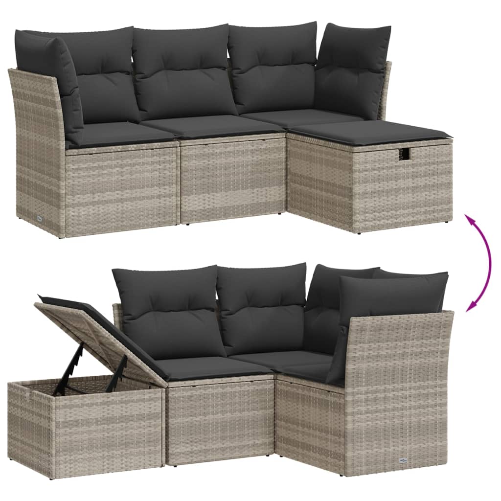 Set Divano da Giardino 4pz con Cuscini Grigio Chiaro Polyrattan - homemem39