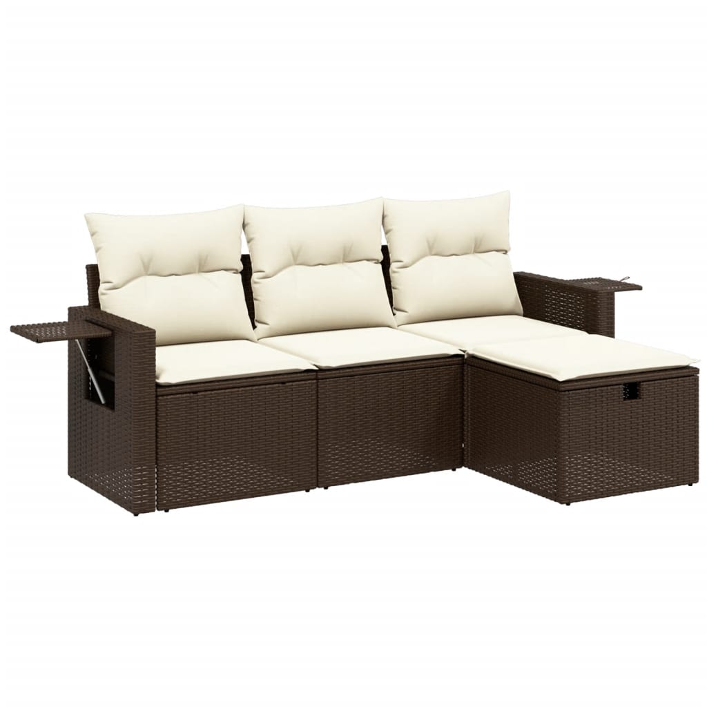 Set Divano da Giardino 4 pz con Cuscini Marrone in Polyrattan - homemem39