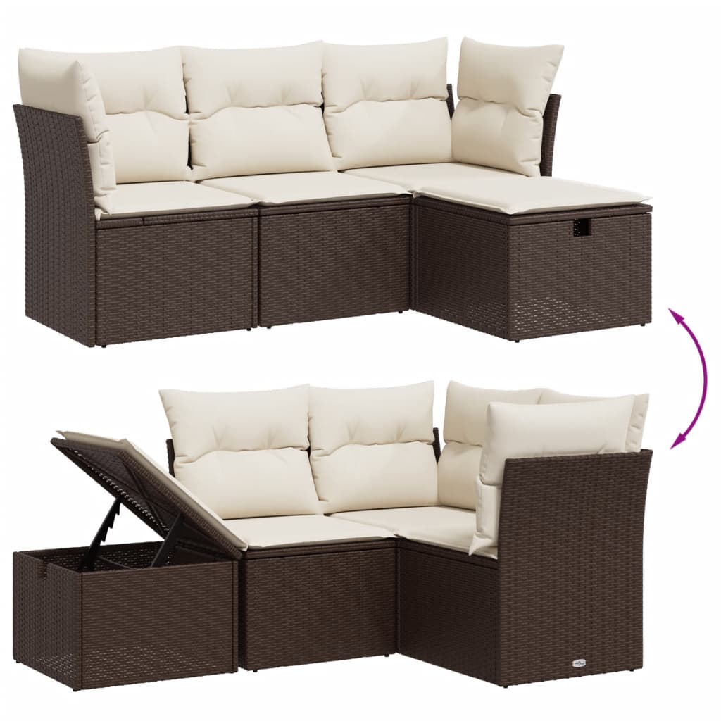 Set Divano da Giardino 4 pz con Cuscini Marrone in Polyrattan - homemem39
