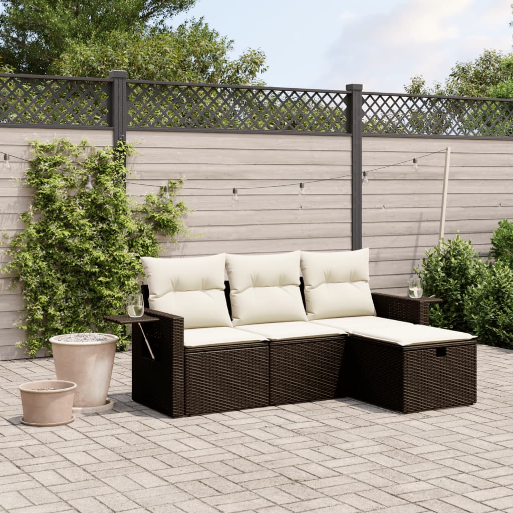 Set Divano da Giardino 4 pz con Cuscini Marrone in Polyrattan - homemem39
