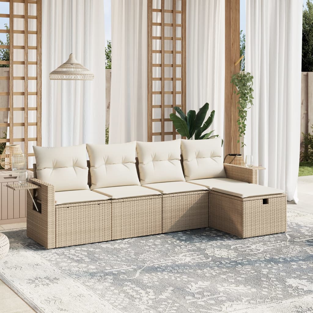 Set Divano da Giardino 5 pz con Cuscini Beige in Polyrattan - homemem39