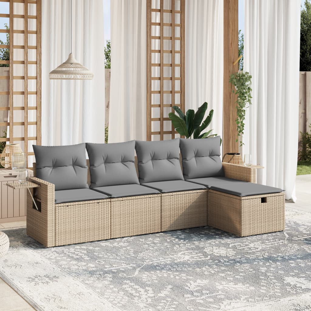 Set Divano da Giardino 5 pz con Cuscini Beige Misto Polyrattan - homemem39