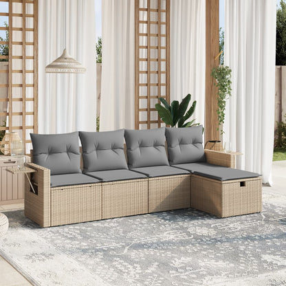 Set Divano da Giardino 5 pz con Cuscini Beige Misto Polyrattan - homemem39