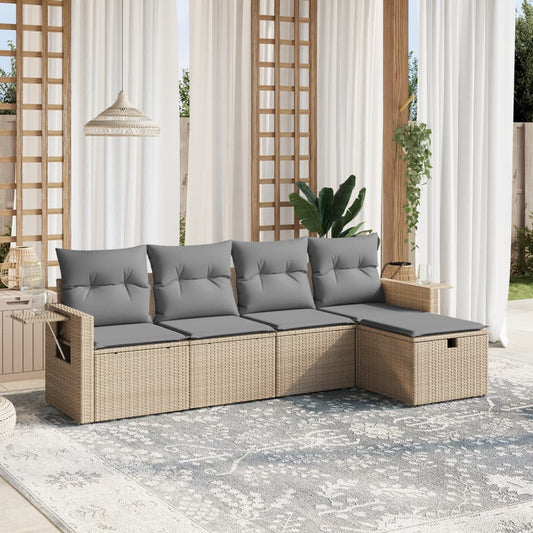 Set Divano da Giardino 5 pz con Cuscini Beige Misto Polyrattan - homemem39