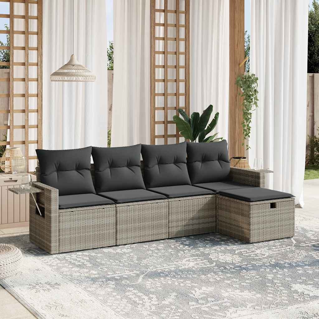 Set Divano da Giardino 5pz con Cuscini Grigio Chiaro Polyrattan - homemem39