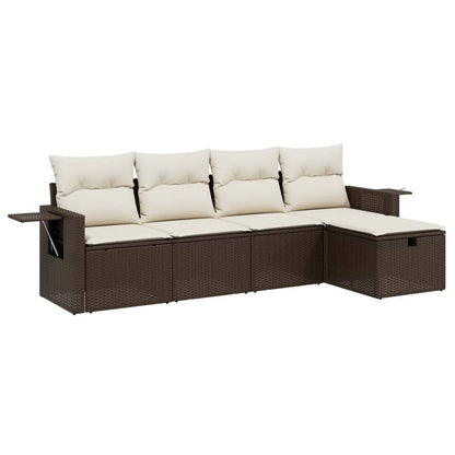 Set Divano da Giardino 5 pz con Cuscini Marrone in Polyrattan - homemem39