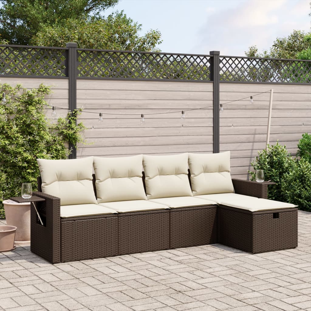Set Divano da Giardino 5 pz con Cuscini Marrone in Polyrattan - homemem39