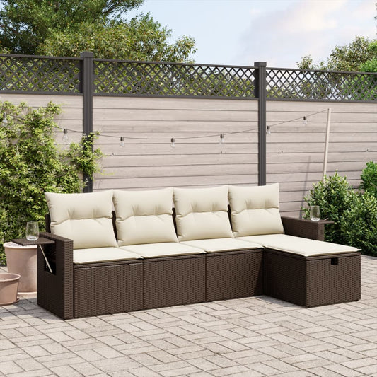 Set Divano da Giardino 5 pz con Cuscini Marrone in Polyrattan - homemem39