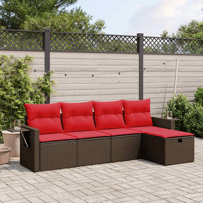 Set Divani da Giardino 5 pz con Cuscini Marrone in Polyrattan | homemem39
