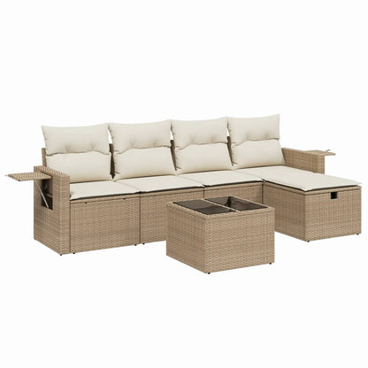 Set Divano da Giardino 6 pz con Cuscini Beige in Polyrattan - homemem39
