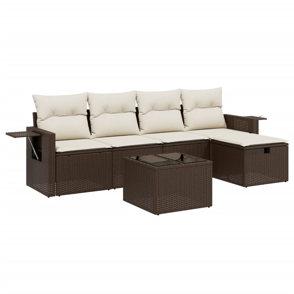 Set Divano da Giardino 6 pz con Cuscini Marrone in Polyrattan - homemem39