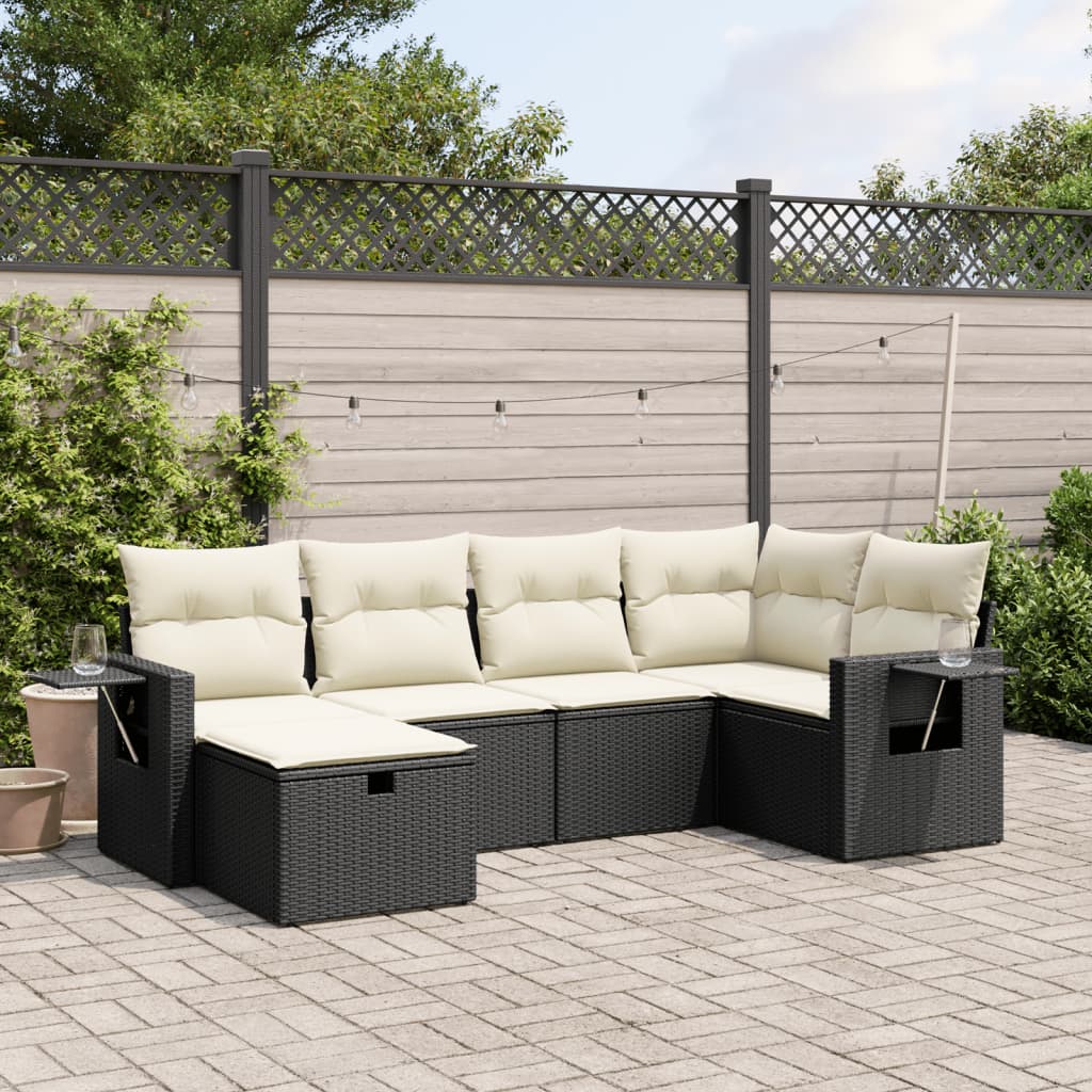 Set Divano da Giardino 6 pz con Cuscini Nero in Polyrattan - homemem39