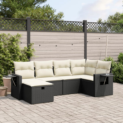 Set Divano da Giardino 6 pz con Cuscini Nero in Polyrattan - homemem39