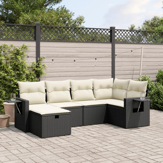 Set Divano da Giardino 6 pz con Cuscini Nero in Polyrattan - homemem39
