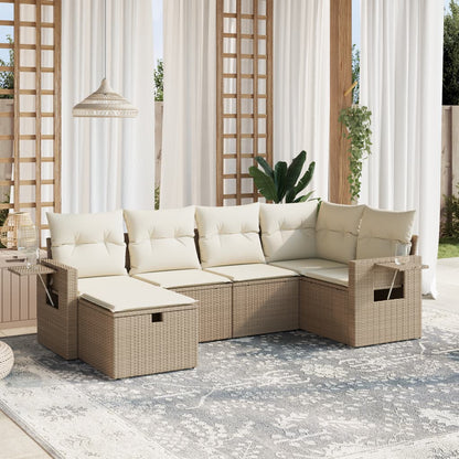Set Divano da Giardino 6 pz con Cuscini Beige in Polyrattan - homemem39