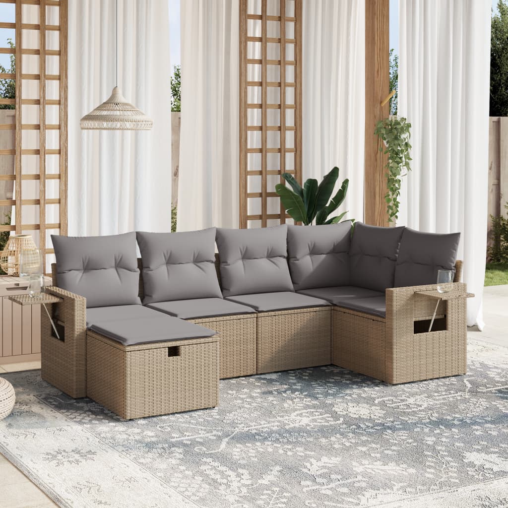 Set Divano da Giardino 6 pz con Cuscini Beige Misto Polyrattan - homemem39