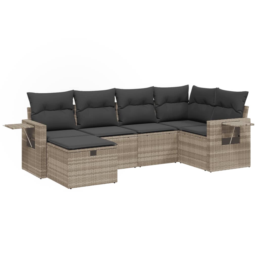 Set Divano da Giardino 6pz con Cuscini Grigio Chiaro Polyrattan - homemem39