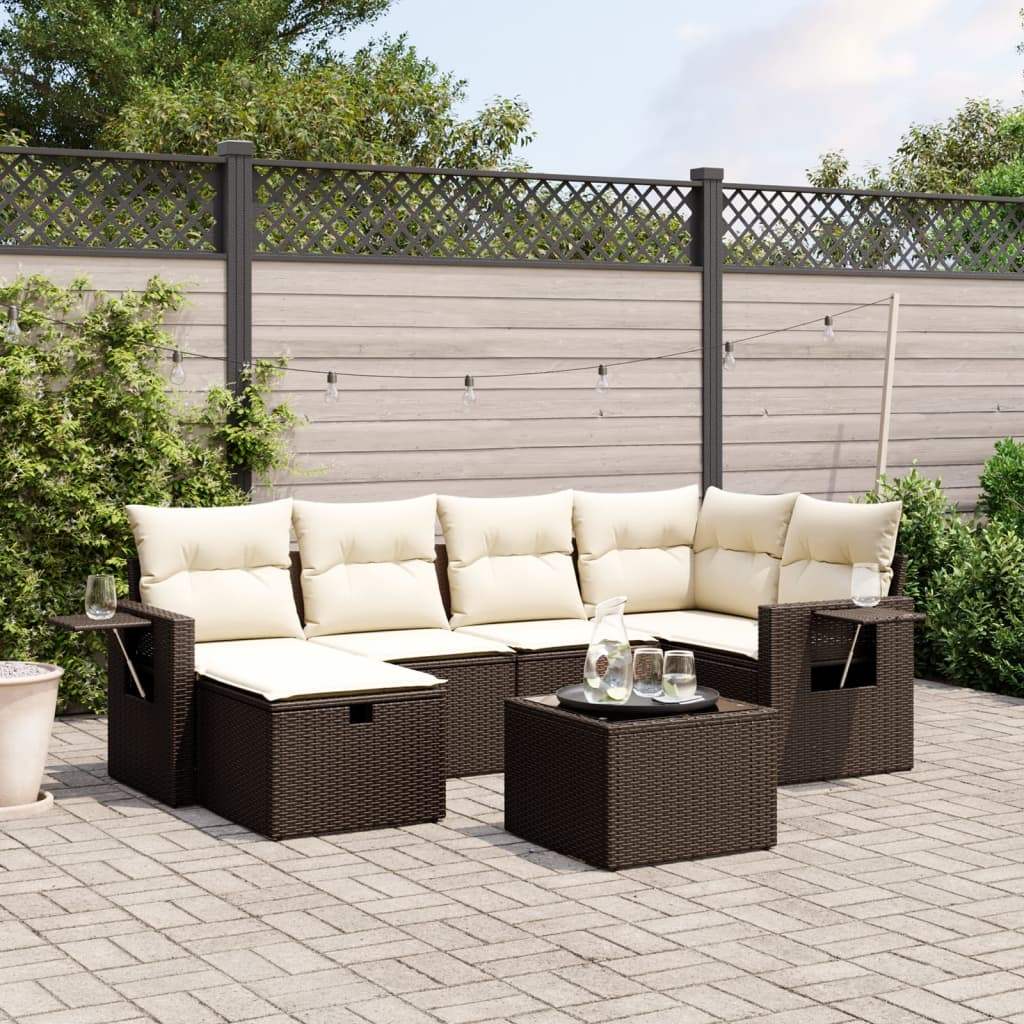 Set Divano da Giardino 6 pz con Cuscini Marrone in Polyrattan - homemem39
