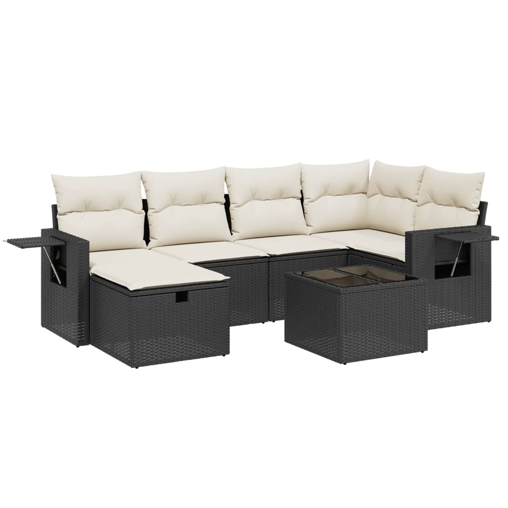 Set Divani da Giardino con Cuscini 7pz Nero Polyrattan | homemem39