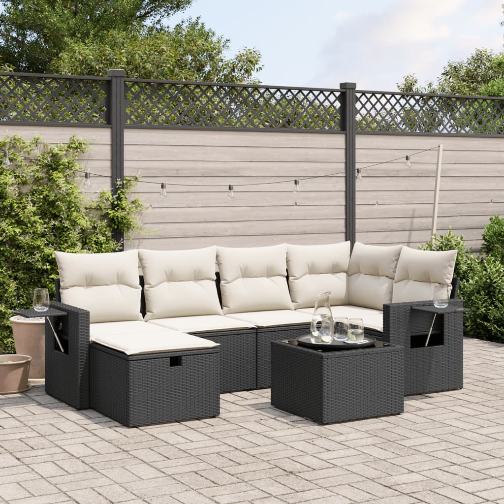 Set Divani da Giardino con Cuscini 7pz Nero Polyrattan | homemem39