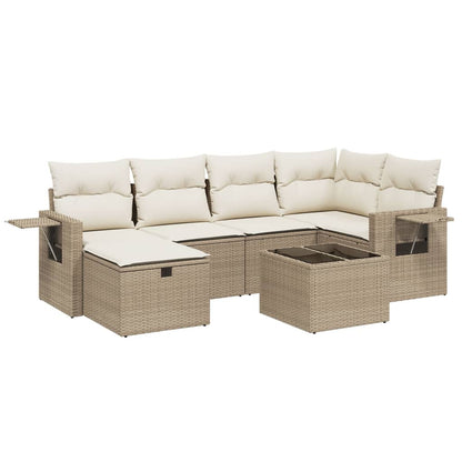 Set Divani da Giardino 7 pz con Cuscini Beige in Polyrattan - homemem39