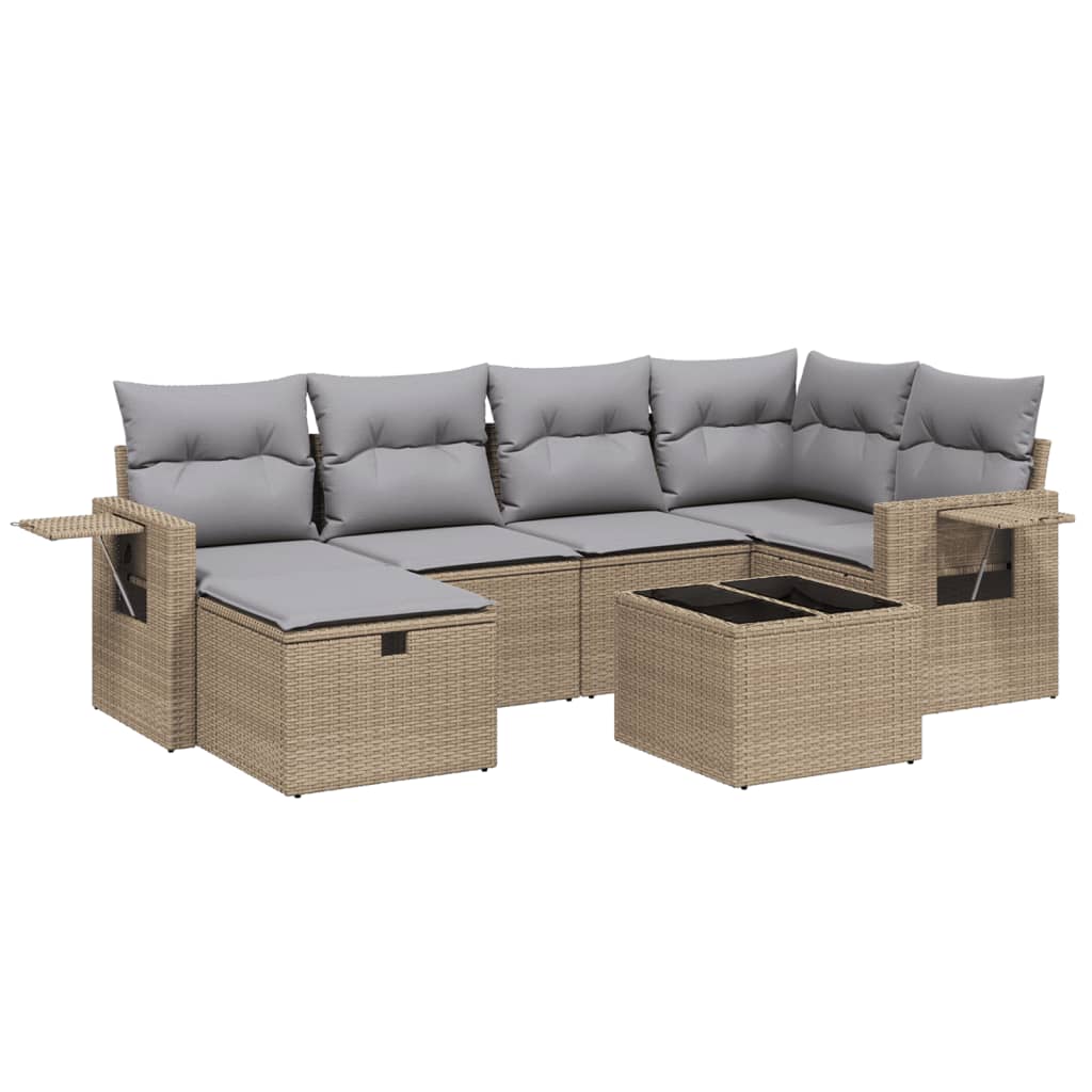 Set Divano da Giardino 7 pz con Cuscini Beige Misto Polyrattan - homemem39