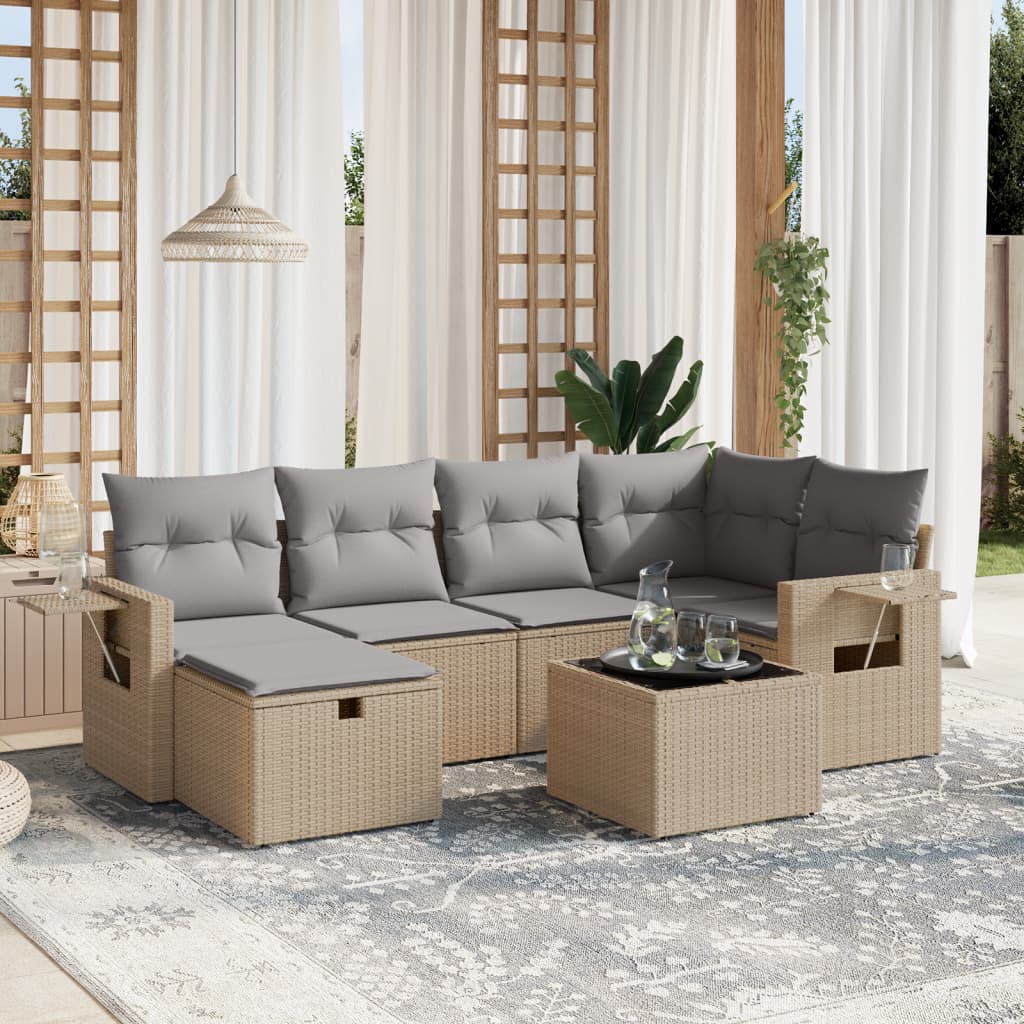 Set Divano da Giardino 7 pz con Cuscini Beige Misto Polyrattan - homemem39