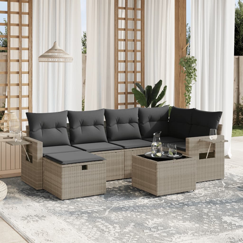 Set Divani da Giardino 7pz con Cuscini Grigio Chiaro Polyrattan - homemem39