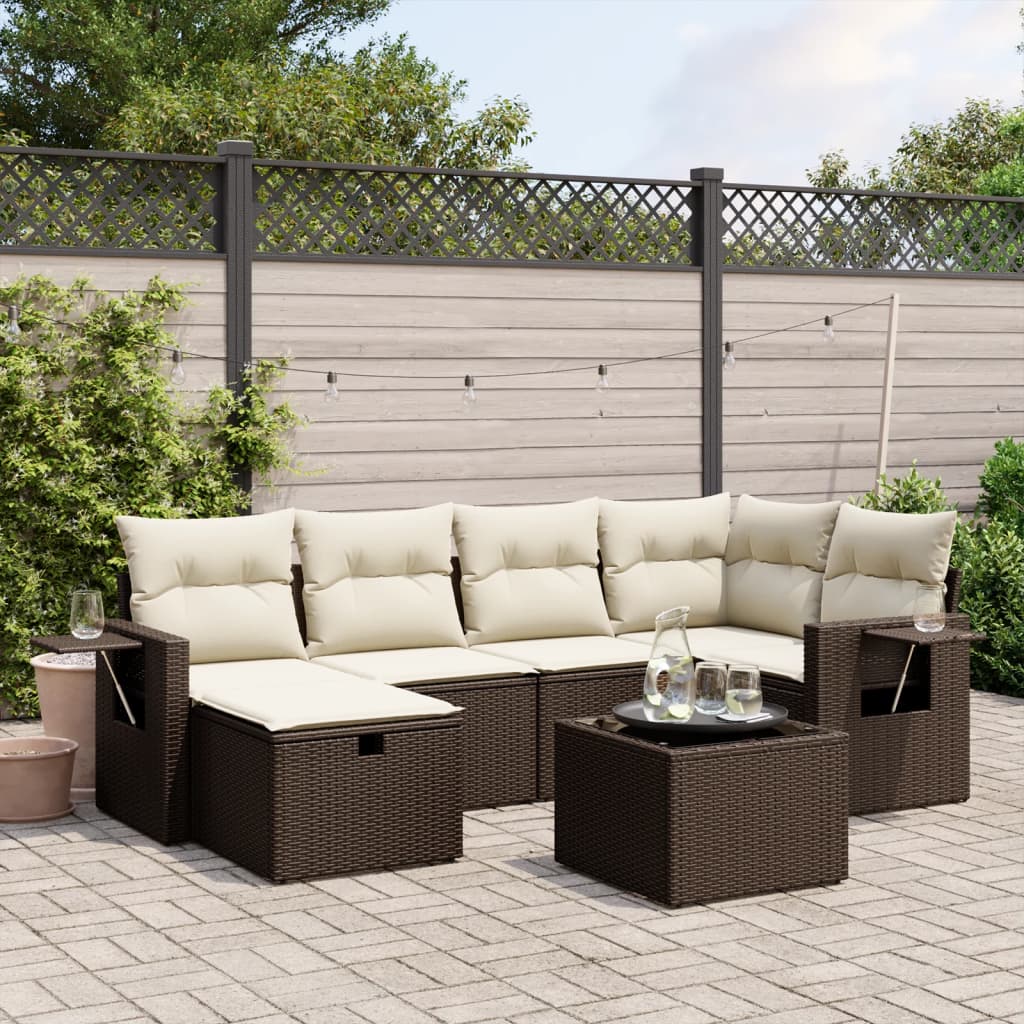 Set Divani da Giardino 7 pz con Cuscini Marrone in Polyrattan - homemem39