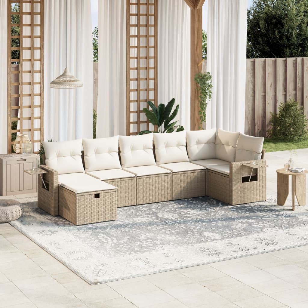 Set Divani da Giardino 7 pz con Cuscini Beige in Polyrattan | homemem39