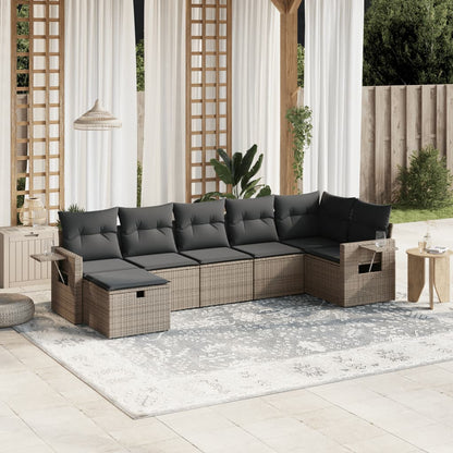 Set Divani da Giardino 7 pz con Cuscini Grigio in Polyrattan | homemem39