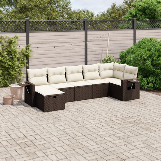 Set Divani da Giardino 7 pz con Cuscini Marrone in Polyrattan - homemem39